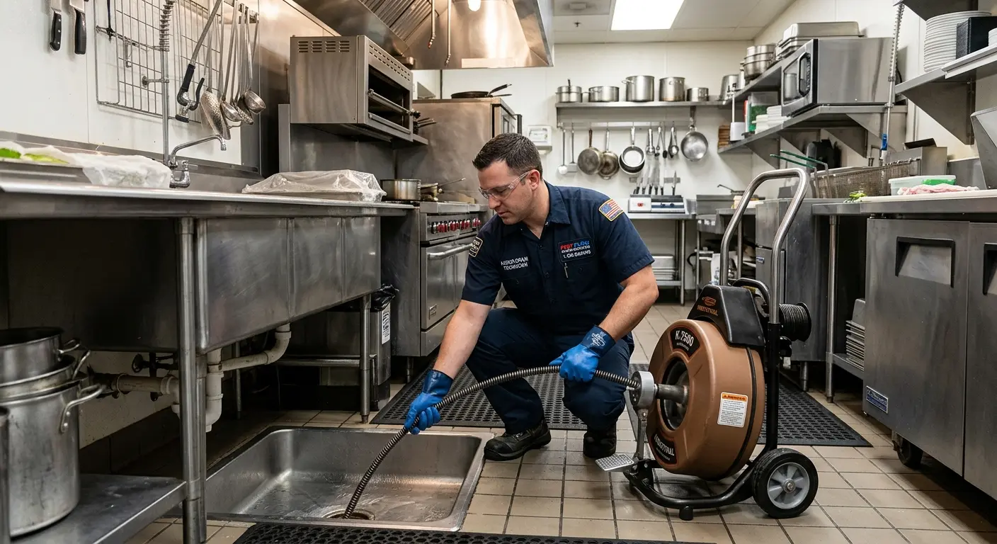 Commercial drain cleaning service in a restaurant kitchen in Huber Heights