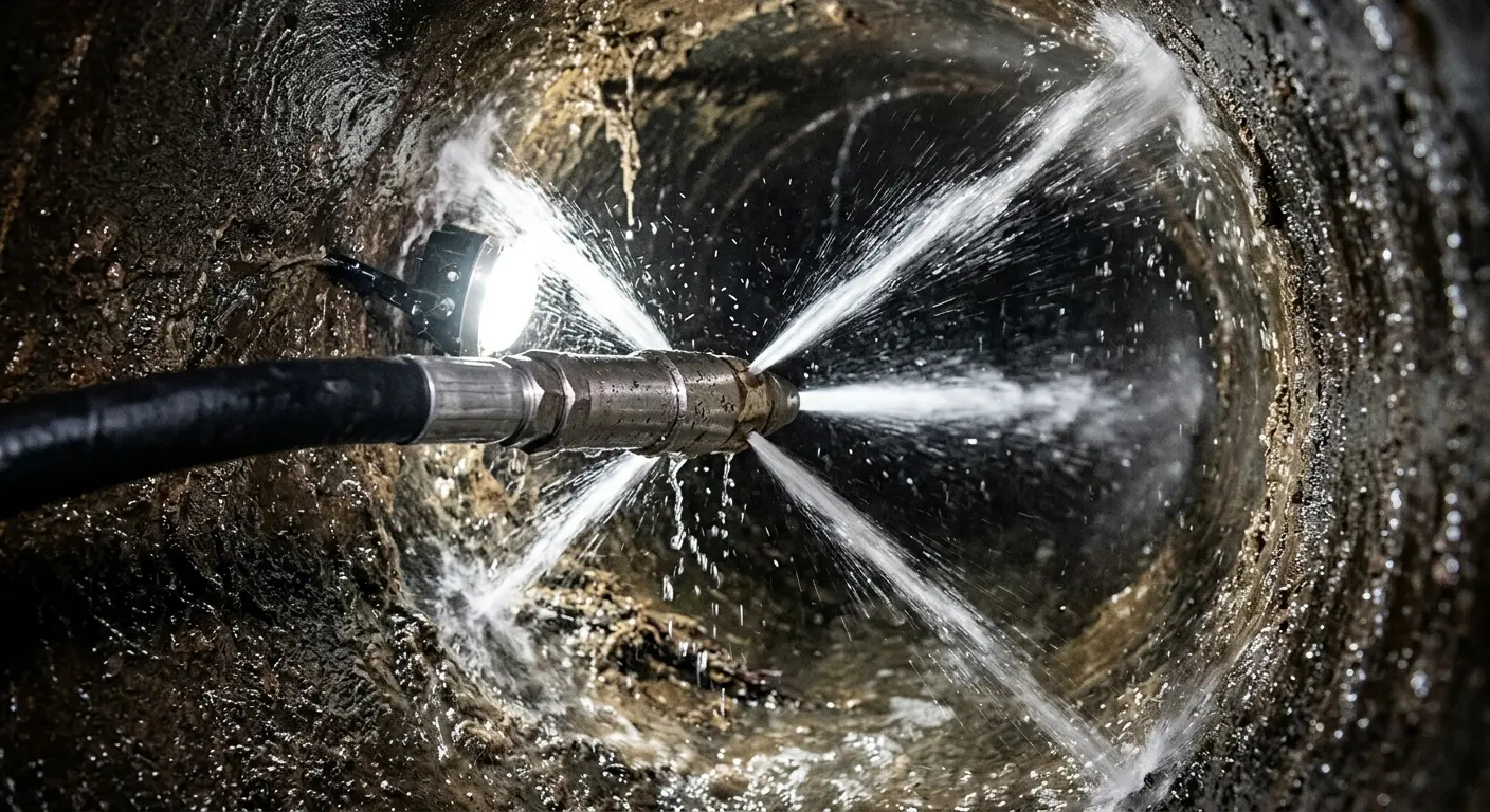 High-pressure hydro jetting nozzle cleaning sewer pipe for Trenchless Sewer Repair in Huber Heights